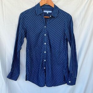 Like New Foxcroft Blouse Blue Stripe Tencel Working Top Sz 2